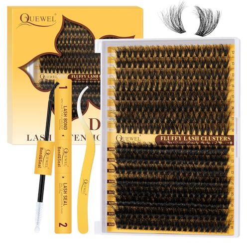 QUEWEL Kit-Extension-Cils, 320PCS 60D + 80D Faux-Cils-Naturel Mixte 12-18mm Extension Cils Souples avec Colle Faux Cils and Seal, et Pince Extension De Cils Facile DIY à la Maison (Kit Fluffy-60+80D)