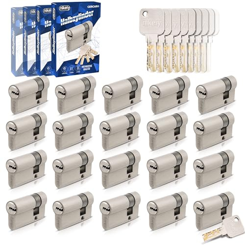 GERCAR Pro Gleichschließend 20x Halbzylinder 30/10 Set 20x Garagentor Profil-Halbzylinder inkl. 100 Schlüssel - 40 mm Garagentorschloss 20er Zylinder - Länge: 40mm, A:30 B:10 - Schließsystem