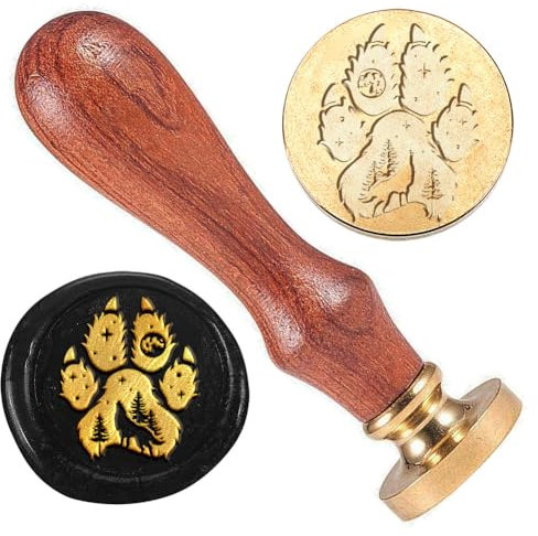 DELORIGIN Wolfspfoten Wachsstempel Wolf Wachs Siegelstempel 25mm Messingkopf Stempel Mit Holzgriff Retro Halloween Wachs Siegelstempel Für Geschenkverpackungen Umschläge Karten Briefe Weinpakete Dekor