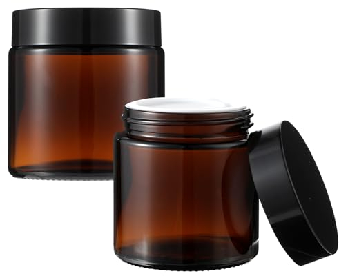 Gjinxi 2 Stück Amber Glas Leerdose, 100ml Runde Braune Glasbehälter mit Deckel für Kosmetik Cremes, Lotionen und ätherische Öle