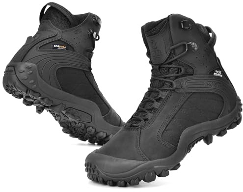 XPETI Mens Tactical Boots 8 Black Combat Waterproof Leather Hiking Boot Men Size 9 UK