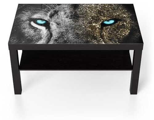 DEQORI Glastisch | schwarz groß 90x50 cm | Motiv Stolze Löwenstärke | ausgefallener Beistelltisch aus Glas | Hochglanz Couchtisch fürs Wohnzimmer | moderner Couch Tisch mit Design
