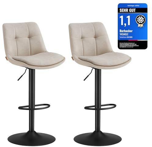VASAGLE Barhocker 2er Set, Barstühle höhenverstellbar, drehbare Küchenhocker, PU-Bezug, mit Rückenlehne und Fußstütze, Esszimmer, Theke, Hellbeige-Mattschwarz LJB195W02