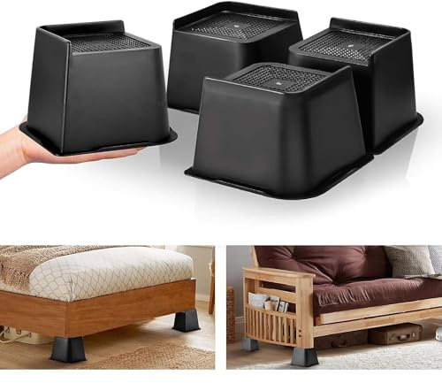 Dokeno Möbelerhöhung, 4 Stück rechteckige Betterhöhungen, hebt auf 10,2cm, strapazierfähig Möbelerhöhungen, L-förmiges Design Bett Lifts Blöcke für Couch Schreibtisch Sofa Tisch Bücherregal