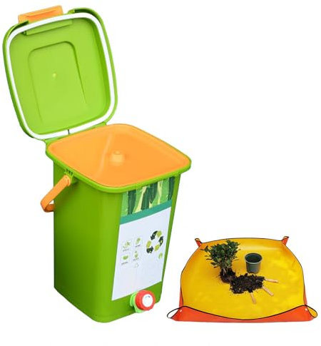Set di 2 bidoni per compost da banco da 8 l/10 l/15 l/20 l, comodo riciclaggio dei rifiuti alimentari, secchio per compost da cucina, design elegante per una vita ecologica