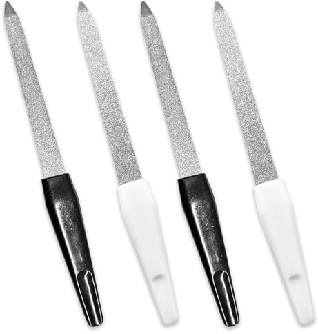 4 Pieces Metal Nail Files,Double Sided Nail File with Non-Slip Handle,Double Sided Sapphire Grit for Shaping Styling Gel Acrylic Nails,Nails Accessories Tools for Home Salon Use(2 Black and 2 White)