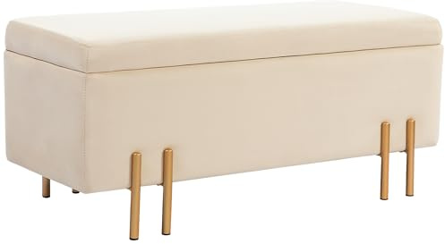 HOMCOM Sitzbank mit Stauraum Truhenbank Bettbank 100x40x42cm Beige