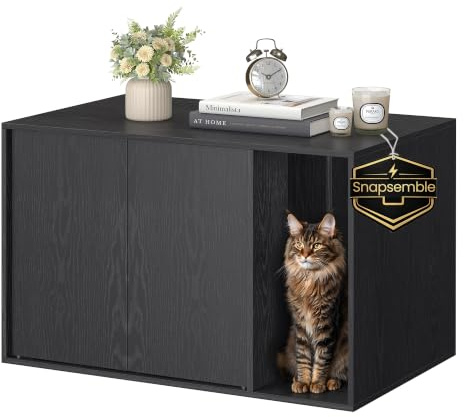 SONGMICS HOME Skåp för kattlådor, verktygslös teknik, kattkoja, för stora katter, dörrar som öppnas med en tryckknapp, sidobord, minimalistiskt, supersnabb montering utan verktyg, svart PCL013B03