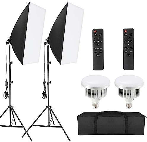 Softbox Kit, Lot de 3 boîtes à lumière pour Studio Photo - 85 W - 50 x 70 cm - Éclairage LED 2800 K - 5700 K - Trépied de lumière entièrement réglable pour Youtube, Tiktok, Portraits de Studio