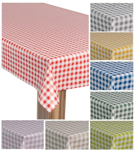 laro Wachstuch-Tischdecke Gartentischdecke PVC Abwaschbar Wasserabweisend mit Vlies-Rücken, Muster: Karo Kariert Rot Weiß, Größe: 140x220 cm