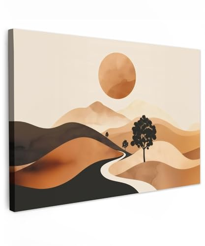 MuchoWow© Quadro Camera Da Letto Quadri Soggiorno Decorazione Parete Quadri | 120x80 cm - Moderni Su Tela Stampe Foto Con Cornice Quadretti Poster Casa Sole - Colline - Albero - Astratto