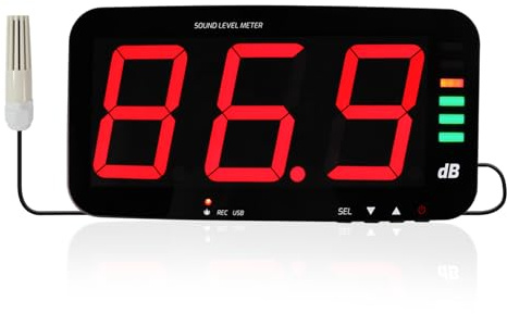 Sonomètre à décibels avec enregistrement de données, compteur de bruit mural avec grand écran LCD de 33 cm, capteur filaire de 2 m, sortie d'alarme pour salle de classe et studio de mesure du bruit et