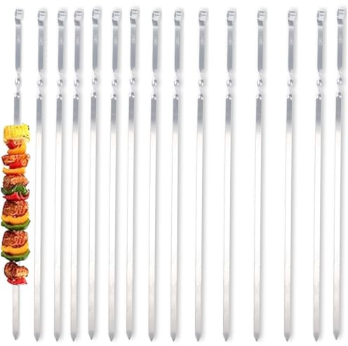 ZMC 15 brochetas para barbacoa de 55 cm, acero inoxidable, brochetas de kebab, pinchos para shish kebab y pinchos de carne, pinchos largos y inoxidables para barbacoa, bandeja de barbacoa y hoguera, 1