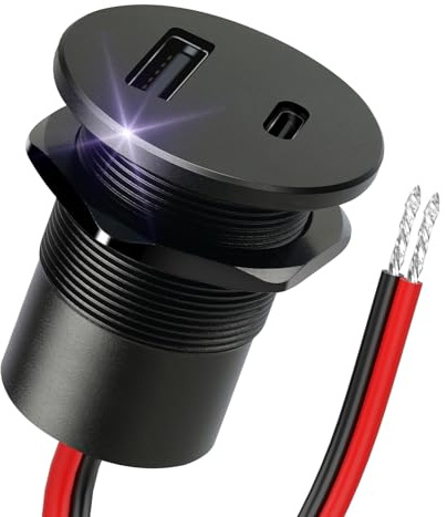 Obeaming Alluminio Presa USB 12V Camper Auto, Dual Porta Tipo C PD3.0 & USB-A QC3.0 Caricatore Carica Rapida per Roulotte Barca Camion (38W x 1)
