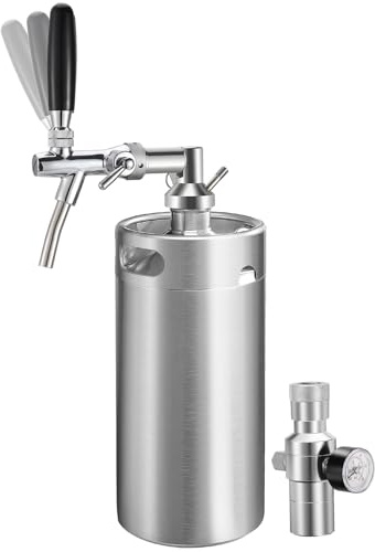 128OZ Mini Keg Growler with Adjustable Faucet, Upgrade Growler Tap System 3.6L Stainless Steel Draft Dispenser System Keeps Fresh for Homebrew