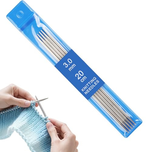 Reessy 3 mm Knitting Needles, 20 cm Double Pointed Knitting Needle Set | Stainless Steel DPN Knitting Pins, Short Double Ended Knitting Needles Set, Metal Sock Knitting Needles for Beginners Adults