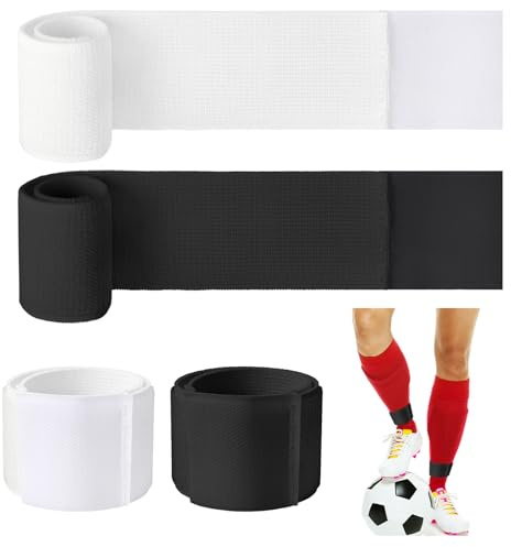 2 Paar Stutzenhalter Fussball,Schwarz Weiß FußBall Schienbeinschoner Halter,Nylon Anti Rutsch Schienbeinschonerhalter,Elastisch Stutzenhalter KnöChelschoner FüR FußBall Radfahren Laufen