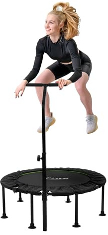 Hauki Trampolino da Fitness Ø102 cm Verde con Maniglia Regolabile in Altezza, Capacita 150 kg, Tappeto Elastico Silenzioso per Allenamento, Mini Trampolino da Interno, Rebounder per Adulti