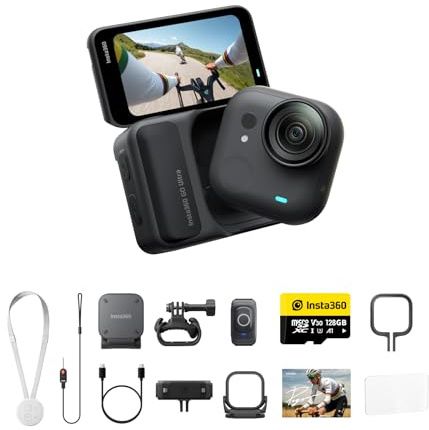 Insta360 GO Ultra Pack ciclismo premium Nero-action cam mini 4K a mani libere, indossabile, superba in bassa luce, montala ovunque, stabilizzazione FlowState,200 min di carica, impermeabile 10m, bici