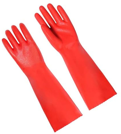 WOFASHPURET Thickened Non-slip Kitchen Cleaning Gloves Red Reusable Dishwashing Gloves for Household Tasks for Hand Wash and Multi-purpose Use