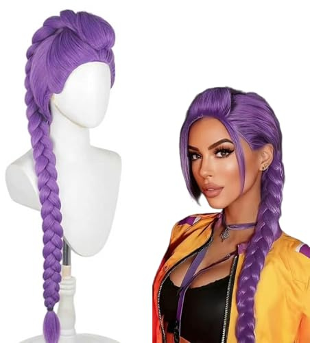 Huntrix lång flätad peruk, syntetiskt hår för flätor, 120 cm, cosplay-kostym, syntetisk fiber, för halloween, karneval, fest (A)