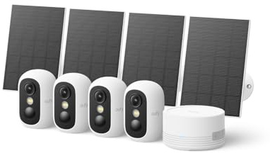 eufy Security eufyCam C35 4-Cam Kit with Solar Panel, Wireless Security Camera, Outdoor and Indoor, Magnetic Mount, Color Night Vision, Local Storage, No Monthly Fee, IP67, Build in 8GB, White