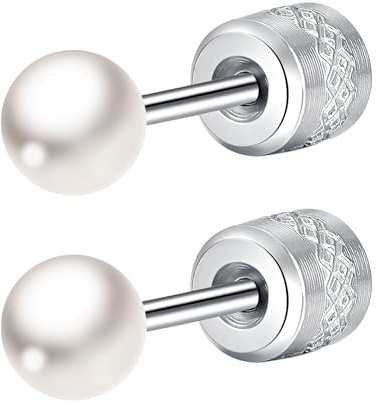 JUZICHEN Örhängen Med Pärlor För Kvinnor i Kirurgiskt Rostfritt Stål, Allergivänliga Pärlörhängen i Guld/Silver, Med Presentask (B, Silver, 3 mm)