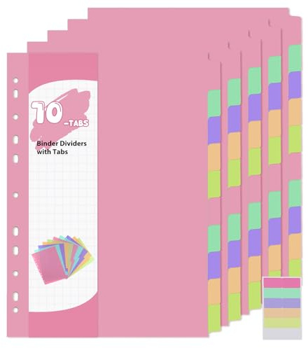 6er Set 10-teiliges Register, A4 Trennblätter mit 11 Löchern | Löchern A4 Deckblatt Bunt Ordner für 2/3/4-Lochbinder Organisation für Zuhause Büro Schule(PVC)