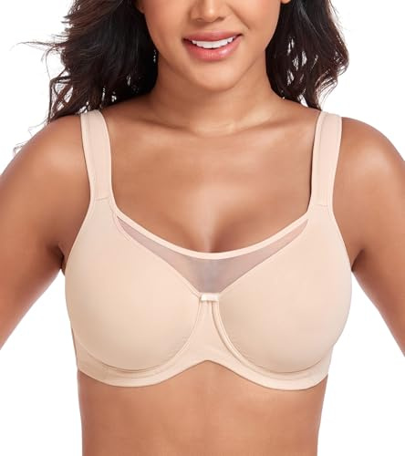 DotVol Sujetador Copa Completa Reductor con Aros Sin Relleno Comodidad para Mujer 105C,Beige