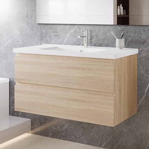 AICA Meuble de Salle de Bain Mural avec Vasque en Ceramique 100cm