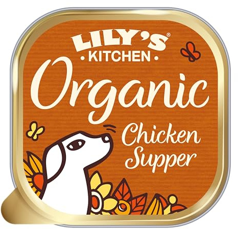 Lily’s Kitchen Fabriqué à partir d’ingrédients naturels Barquette d’aliments humides pour chiens adultes Poulet bio 11 x 150g