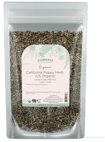 Starwest Botanicals Dried California Poppy Herb Organic - Loose Leaf, Use for Tea & Natural Herbal Blends, Cut & Sifted, Certified Kosher, Non-GMO - 4 oz Pouch