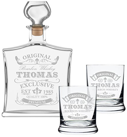 polar-effekt 3-TLG Geschenk-Set mit Whiskeyflasche und 2 Whiskygläser - Edle Glas-Karaffe Inhalt: 700ml - Personalisiert mit Gravur - Motiv Original-Exklusive