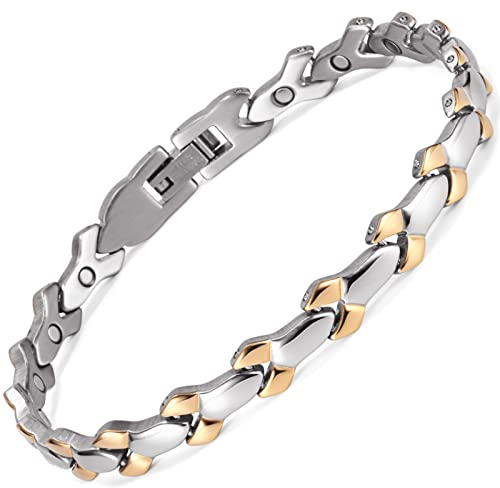 RainSo Magnetarmbänder für Frauen Elegantes Silber Gold Titanium Stahl Spanner Patten Damen Magnetarmband mit Geschenkbox und Einstellbarem Größenwerkzeug