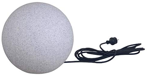 Trango Bola de jardín de 300G IP65 con aspecto de piedra de granito de 30cm Ø *NATURE* con cable de alimentación IP44 de aproximadamente 5 metros con 1 casquillo E27, luz de bola, luz de exterior