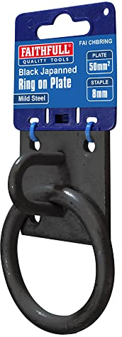 Faithfull 8mm Ring on Plate – Black Japanned Steel Rope Bracket with Pre-Drilled Base (50 x 50mm) for Trailers, Bikes, Hammocks & Washing Lines