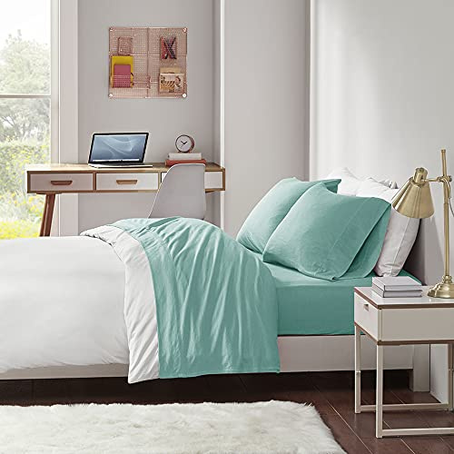 Intelligent Design Parure de lit 4 pièces en Jersey de Coton mélangé Infroissable avec Bonnet Profond de 35,6 cm, Toutes Saisons, taie d'oreiller Assortie, Queen Size, Cyan