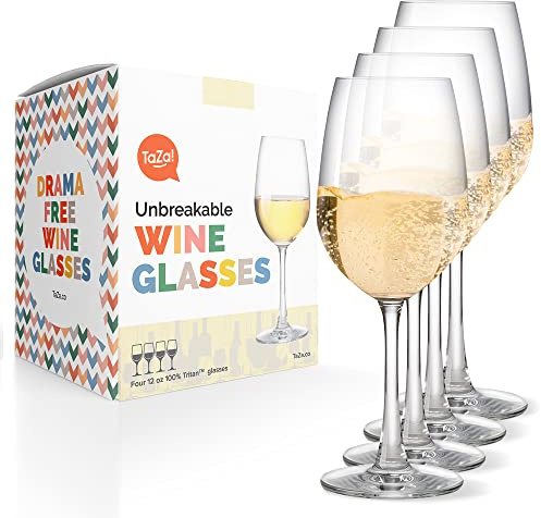 TaZa Outdoor Plastic Wine Glasses With Stem (12oz) | Unbreakable Tritan Stemware For Travel, Pool, Camping, Beach, Picnic, Everyday Use | Dishwasher Safe | Set of 4