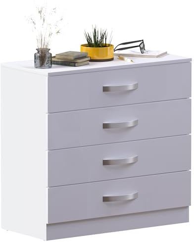 Vida Designs Hulio High Gloss 4 Drawer Chest Of Drawers, White, 72 x 75 x 36 cm