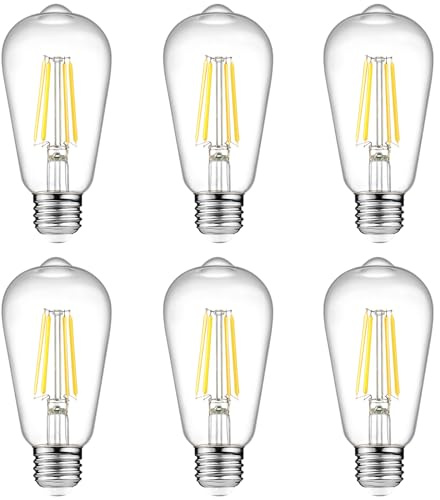 Ascher Vintage LED Edison Bulbs, 6W, Equivalent 60W, Non-Dimmable, High Brightness Cool White 4000K, ST58 Antique LED Filament Bulbs with 80+ CRI, E26 Medium Base, Clear Glass, Pack of 6