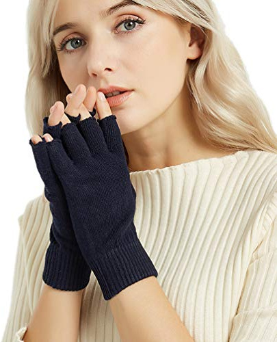 Novawo Damen Fingerlose Handschuhe aus Wollmischung warme Armstulpen
