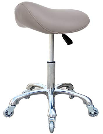 FRNIAMC Professional Saddle Stool with Wheels Ergonomic Swivel Height Adjustable for Clinic Dentist Beauty Salon Tattoo Home Office (Grey)