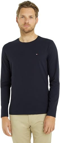 Tommy Hilfiger T-Shirt Manches Longues Homme Stretch Slim Fit Coton, Bleu (Desert Sky), XL