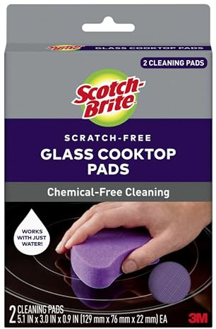 Scotch-Brite Glass Cooktop Pads, Scratch-Free & Non-Abrasive Scrubbers for Glass or Ceramic Stovetops, Cleans Burnt-On Messes with Just Water, Reusable Dishwasher-Safe Design, 4 Pads