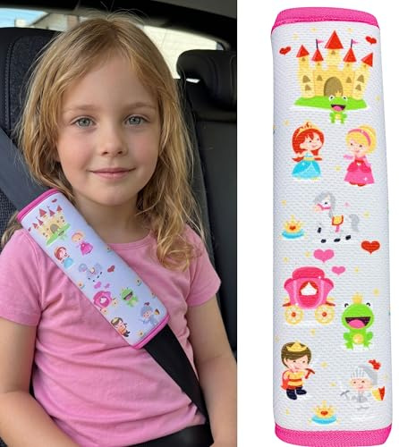 HECKBO 1x Kinder Auto Gurtpolster Gurtschutz mit Prinzessin Motiv - Sicherheitsgurt Polster für Kinder und Babys- Ideal für jeden Gurt Autositzerhöhungen Kinder Fahrradanhänger Flugzeug