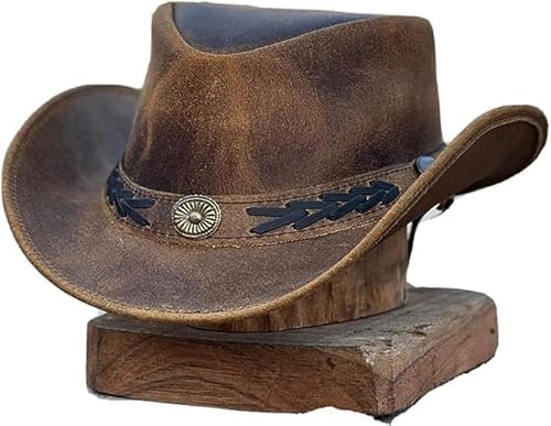 HADZAM Leather Cowboy hat Shapeable into Outback hat, Australian Hats for Men & Women (US, Alpha, Large, Brown)