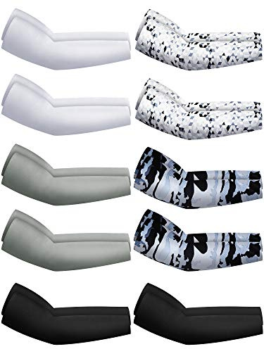 Hicarer 10 Pair UV Sun Protection Arm Sleeves Compression Sports Cooling Sleeves for Men Women Teenager Youth Golf Baseball Basketball Summer, Grey Camo