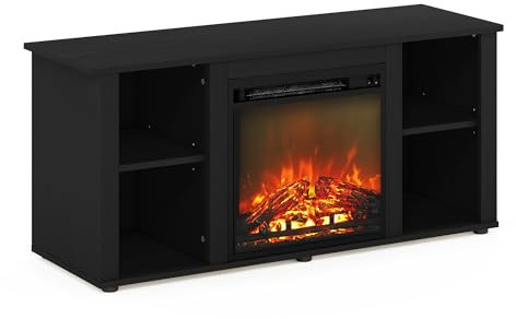 Furinno Jensen Entertainment Center Stand with Fireplace for TV up to 55 Inch, Americano, Corded Electric, Adjustable