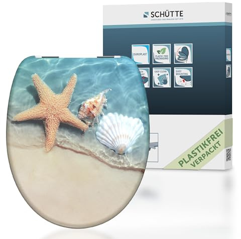 SCHÜTTE WC-Sitz mit Absenkautomatik BEACH aus Duroplast | hochwertiger Toilettendeckel mit 175kg Belastbarkeit | Toilettensitz mit Brille, Klodeckel für WC | Klobrille mit Motiv