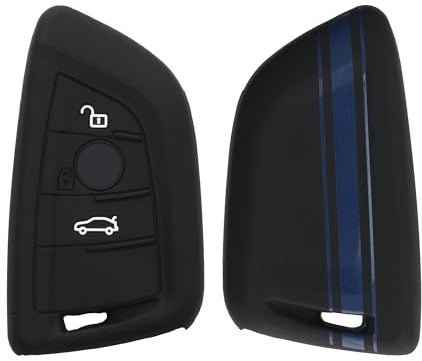 kwmobile Schlüsselhülle für BMW 3-Tasten Smart Key Autoschlüssel Hülle - Autoschlüssel Schlüssel Hülle aus Silikon - Schlüsselschutz Gehäuse in Blau Schwarz